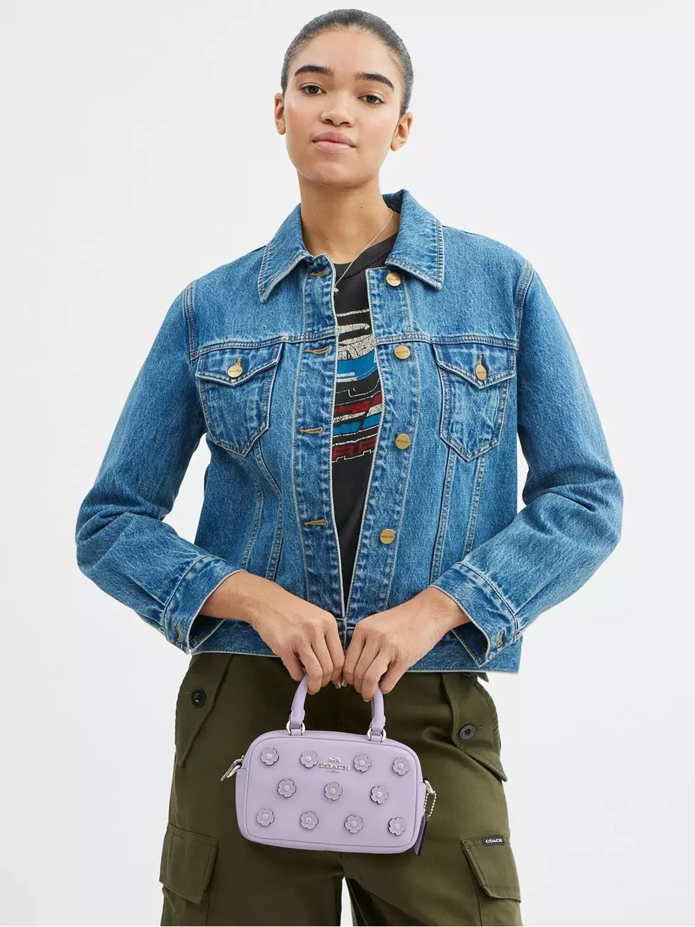 Coach Satchel Crossbody Bag With Floral Applique Lilac  NWT